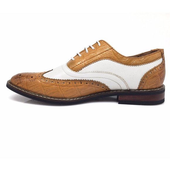 New Men Dress Shoes Wingtip Oxford 2-tone Leather Lined Lace Up Dress Tuxedo Tan